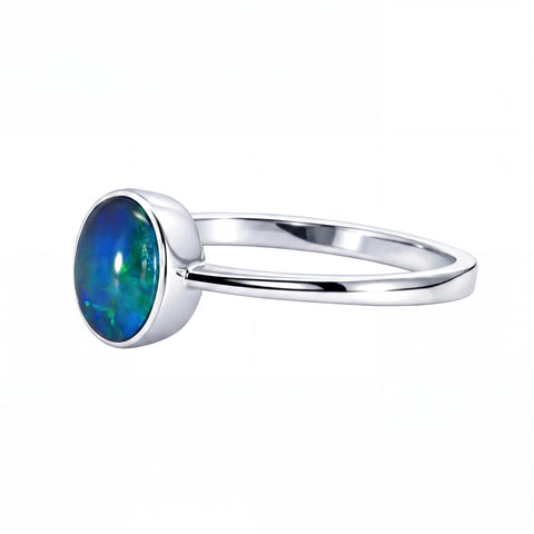 Triplet Opal Ring in 925 Sterling Silver - Green and Blue - Australian Opal Cutters and Pearl Divers