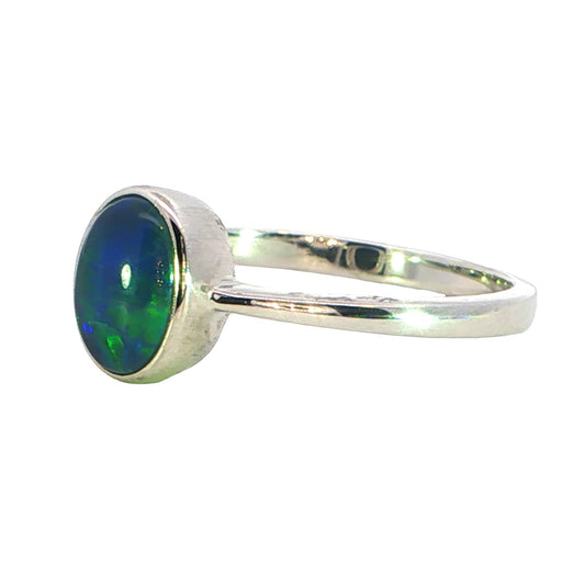 Triplet Opal Ring in 925 Sterling Silver - Green and Blue