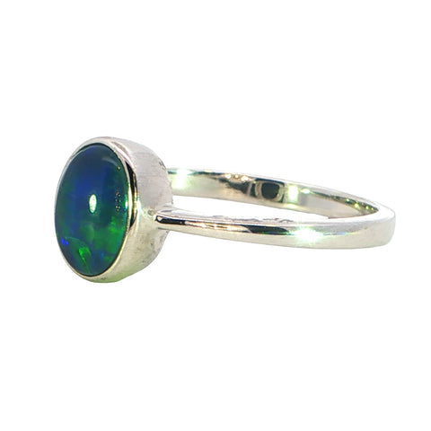 Triplet Opal Ring in 925 Sterling Silver - Green and Blue
