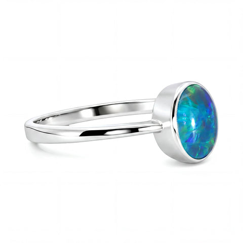 Triplet Opal Ring in 925 Sterling Silver - Green and Blue - Australian Opal Cutters and Pearl Divers