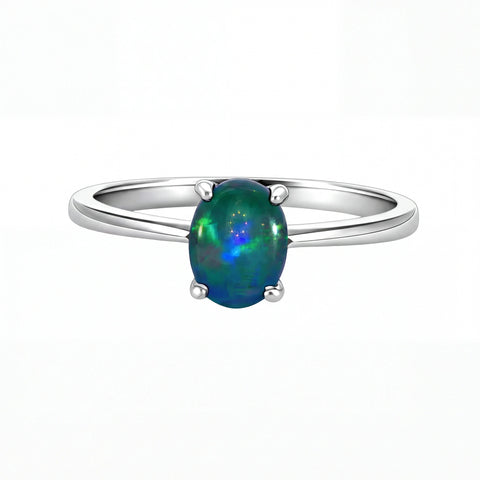 Triplet Opal Ring in 925 Sterling Silver - Green and Blue - Australian Opal Cutters and Pearl Divers