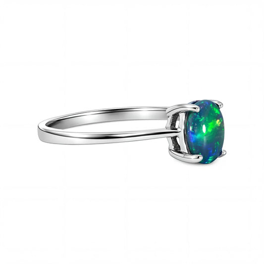 Triplet Opal Ring in 925 Sterling Silver - Green and Blue - Australian Opal Cutters and Pearl Divers