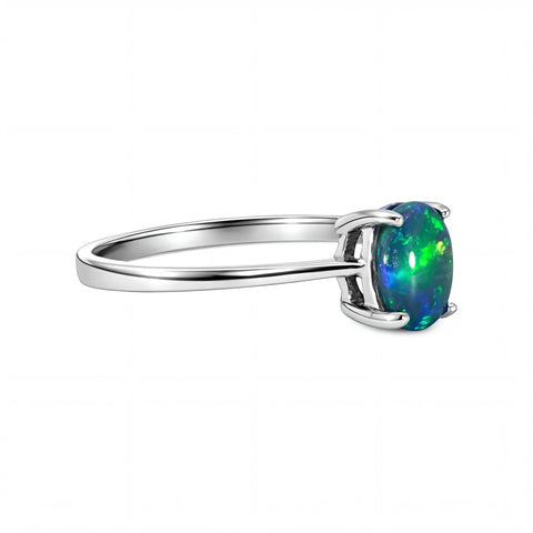 Triplet Opal Ring in 925 Sterling Silver - Green and Blue - Australian Opal Cutters and Pearl Divers