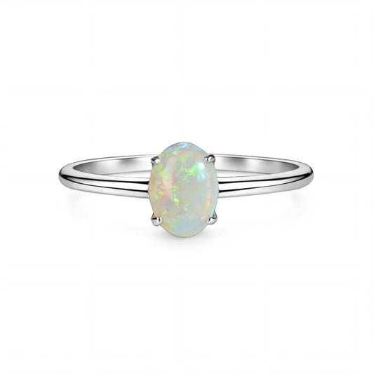 Light Opal Ring in 9K White Gold - Green-Blue - Australian Opal Cutters and Pearl Divers
