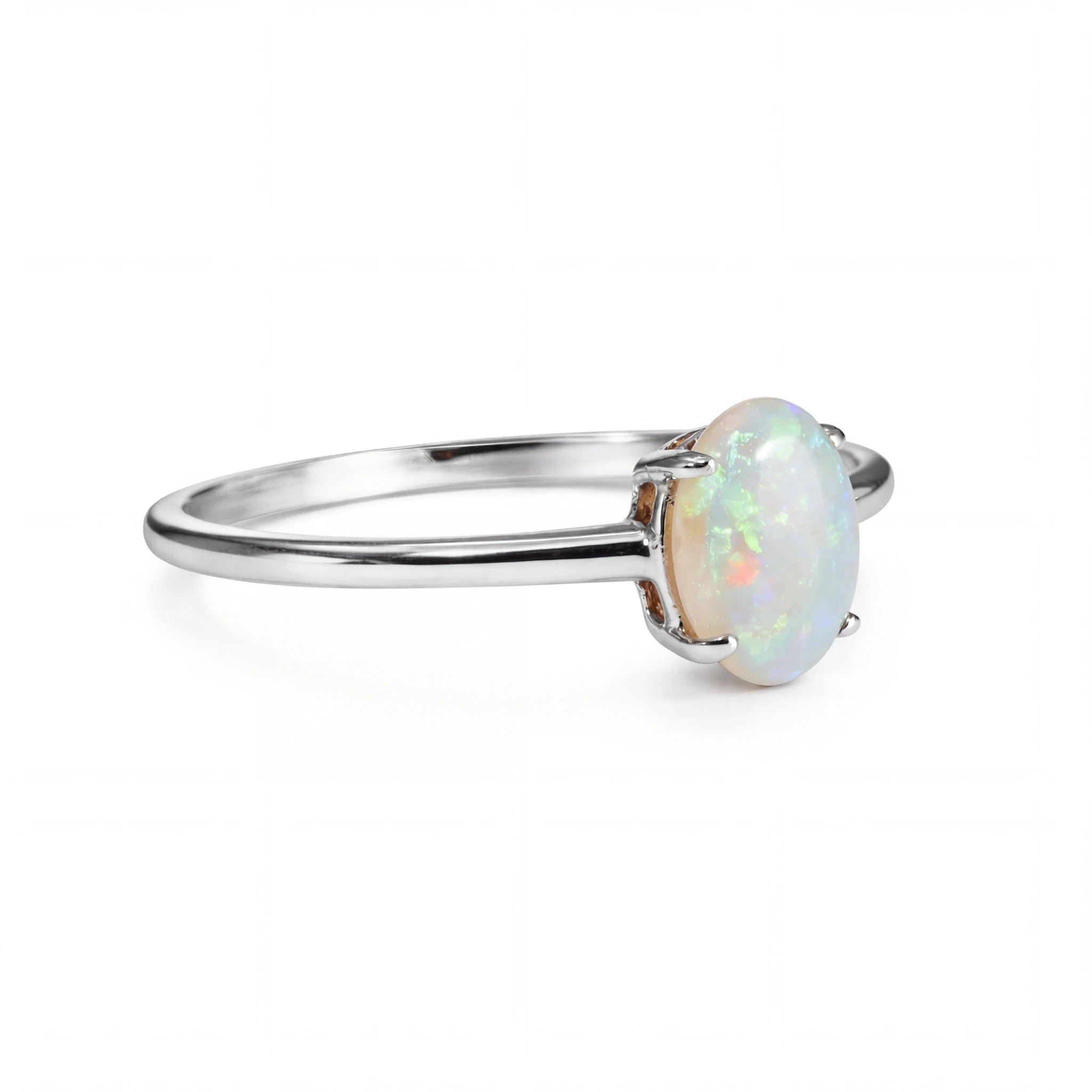 Light Opal Ring in 9K White Gold - Green-Blue - Australian Opal Cutters and Pearl Divers