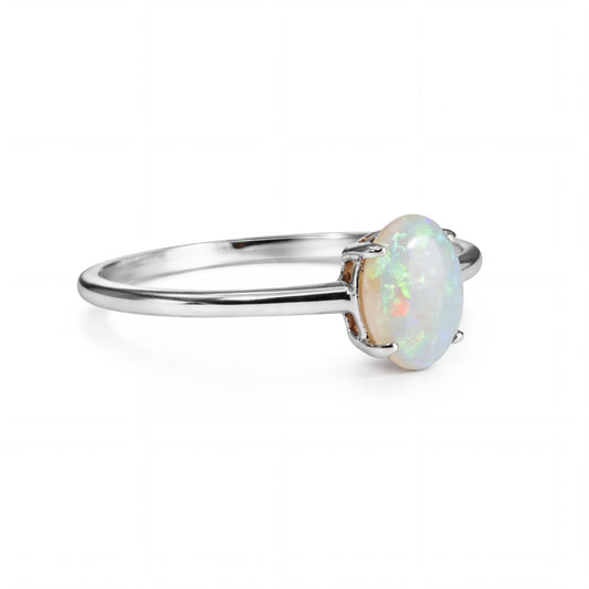 Light Opal Ring in 9K White Gold - Green-Blue