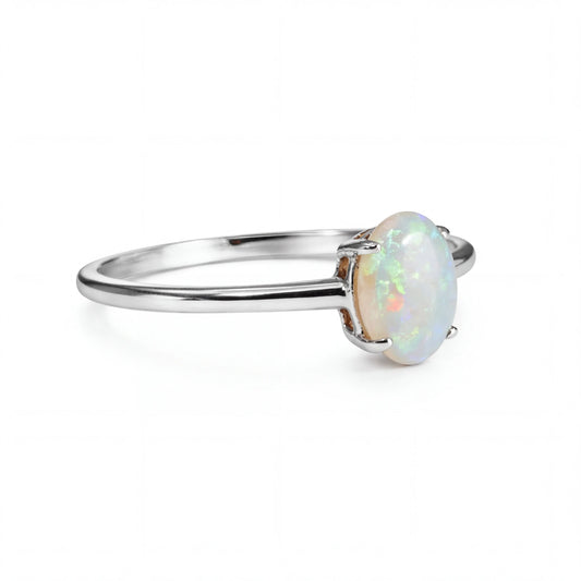 Light Opal Ring in 9K White Gold - Green-Blue - Australian Opal Cutters and Pearl Divers