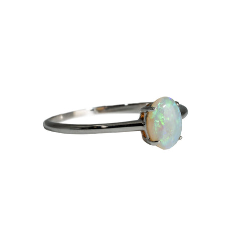 Light Opal Ring in 9K White Gold - Green-Blue