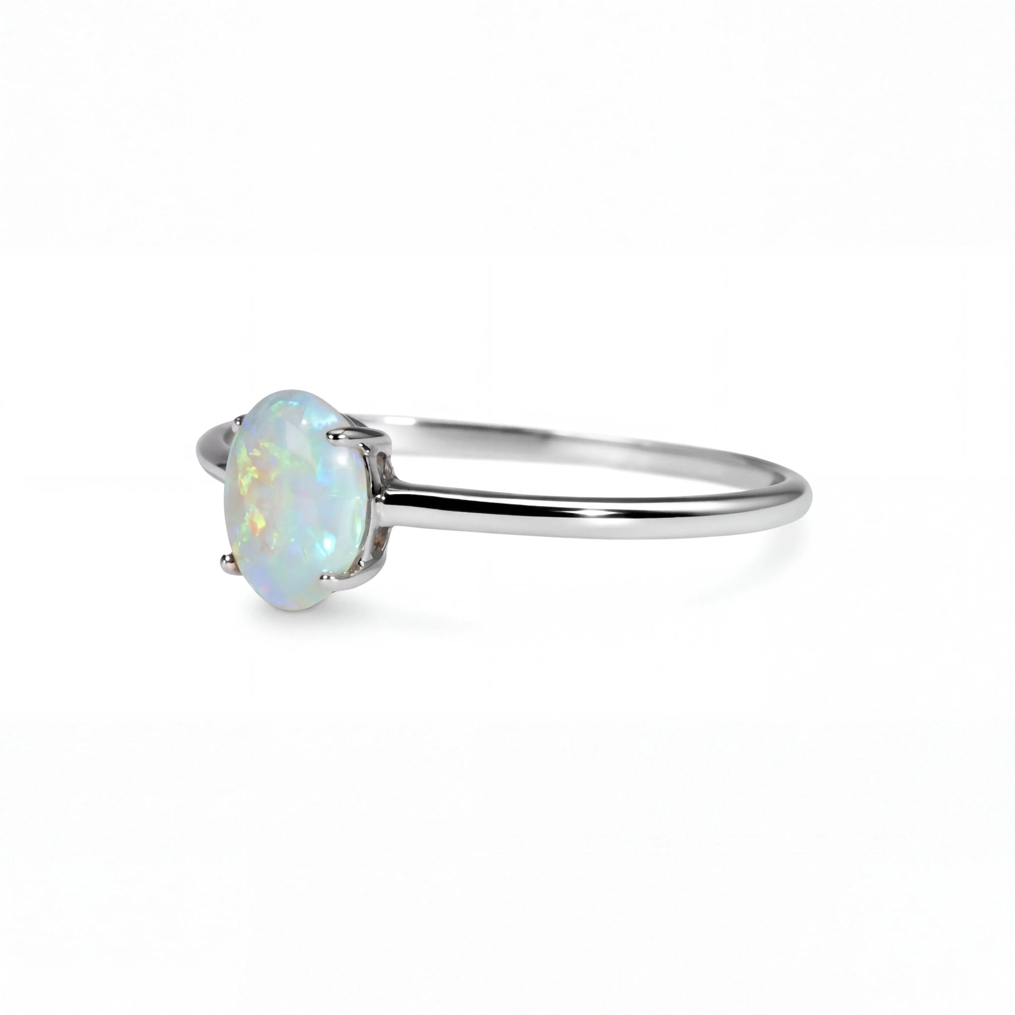 Light Opal Ring in 9K White Gold - Green-Blue - Australian Opal Cutters and Pearl Divers