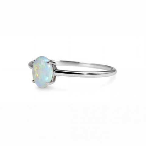 Light Opal Ring in 9K White Gold - Green-Blue