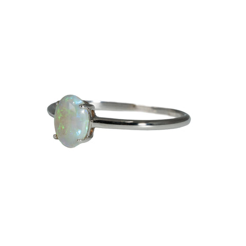Light Opal Ring in 9K White Gold - Green-Blue