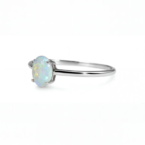 Light Opal Ring in 9K White Gold - Green-Blue - Australian Opal Cutters and Pearl Divers