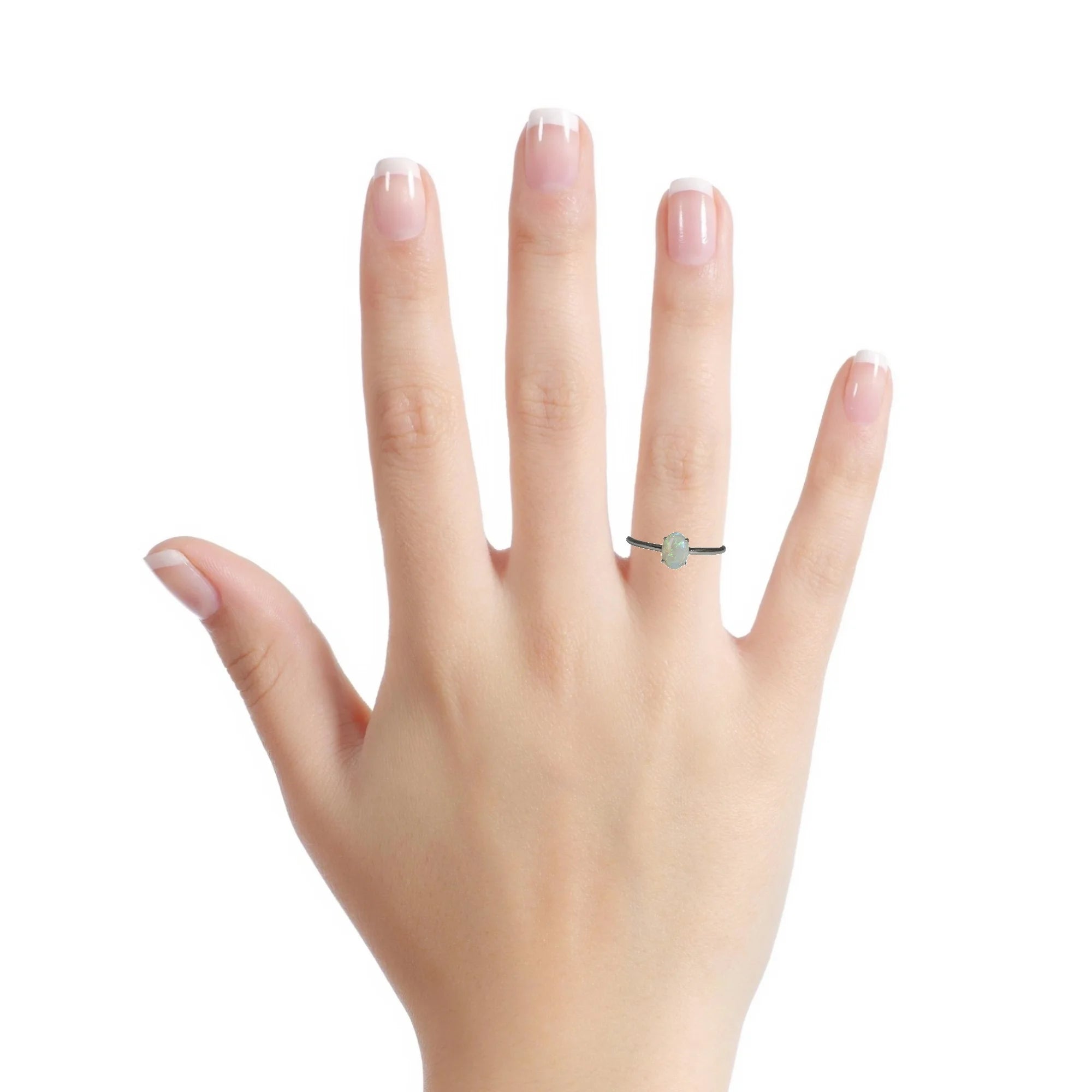 Light Opal Ring in 9K White Gold - Green-Blue