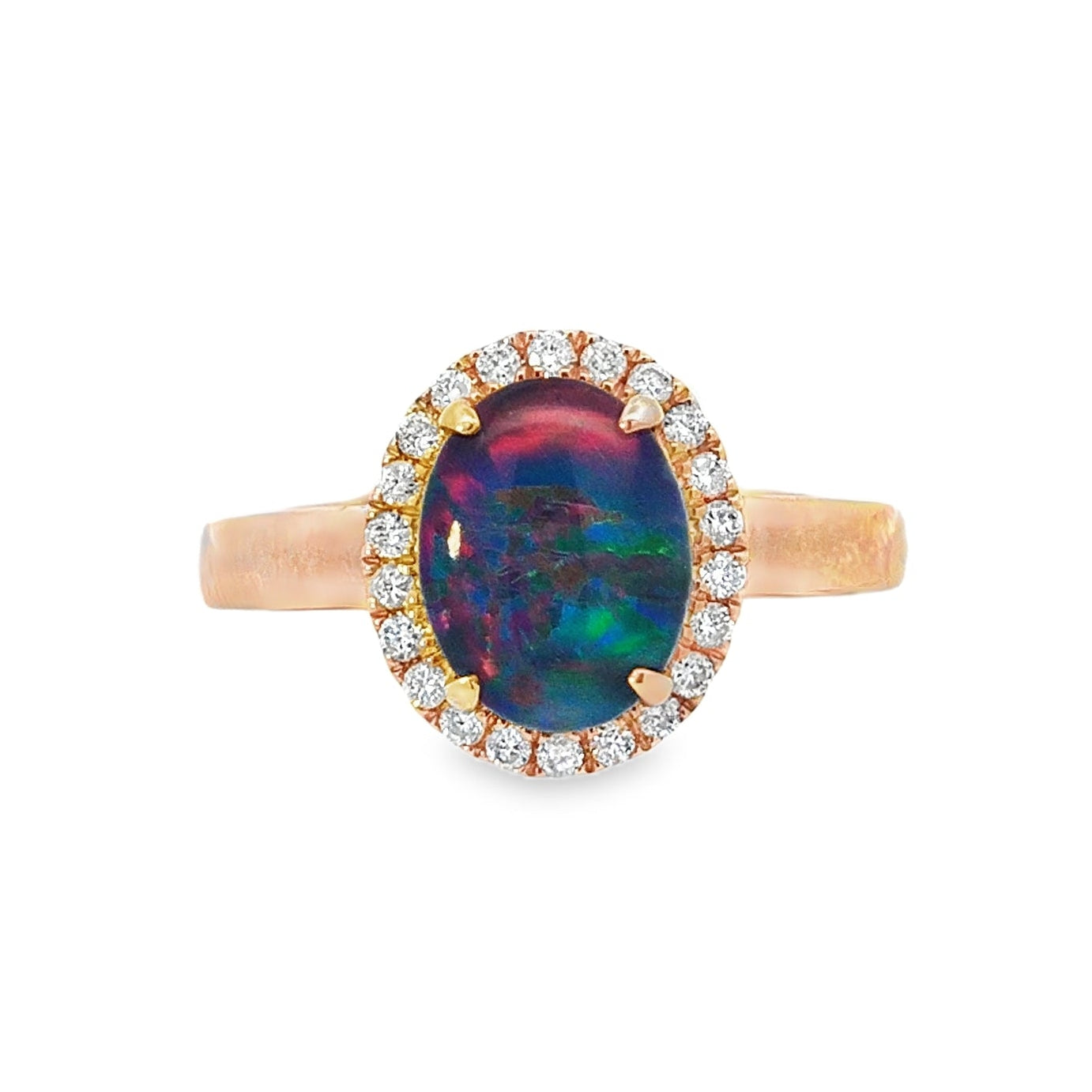 Australian Triplet Opal in 9K Yellow Gold with Diamonds - Multicolour
