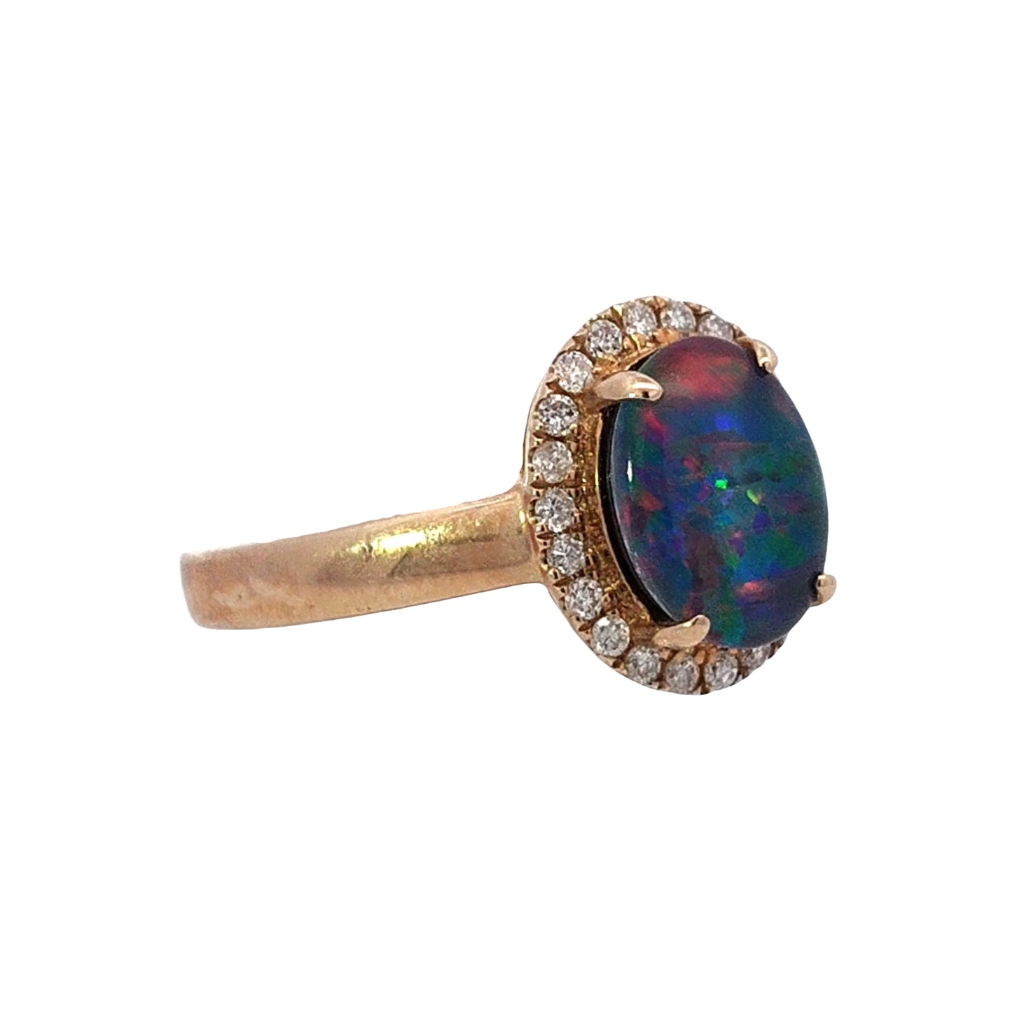 Australian Triplet Opal in 9K Yellow Gold with Diamonds - Multicolour