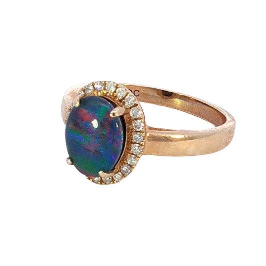 Australian Triplet Opal in 9K Yellow Gold with Diamonds - Multicolour - Australian Opal Cutters and Pearl Divers