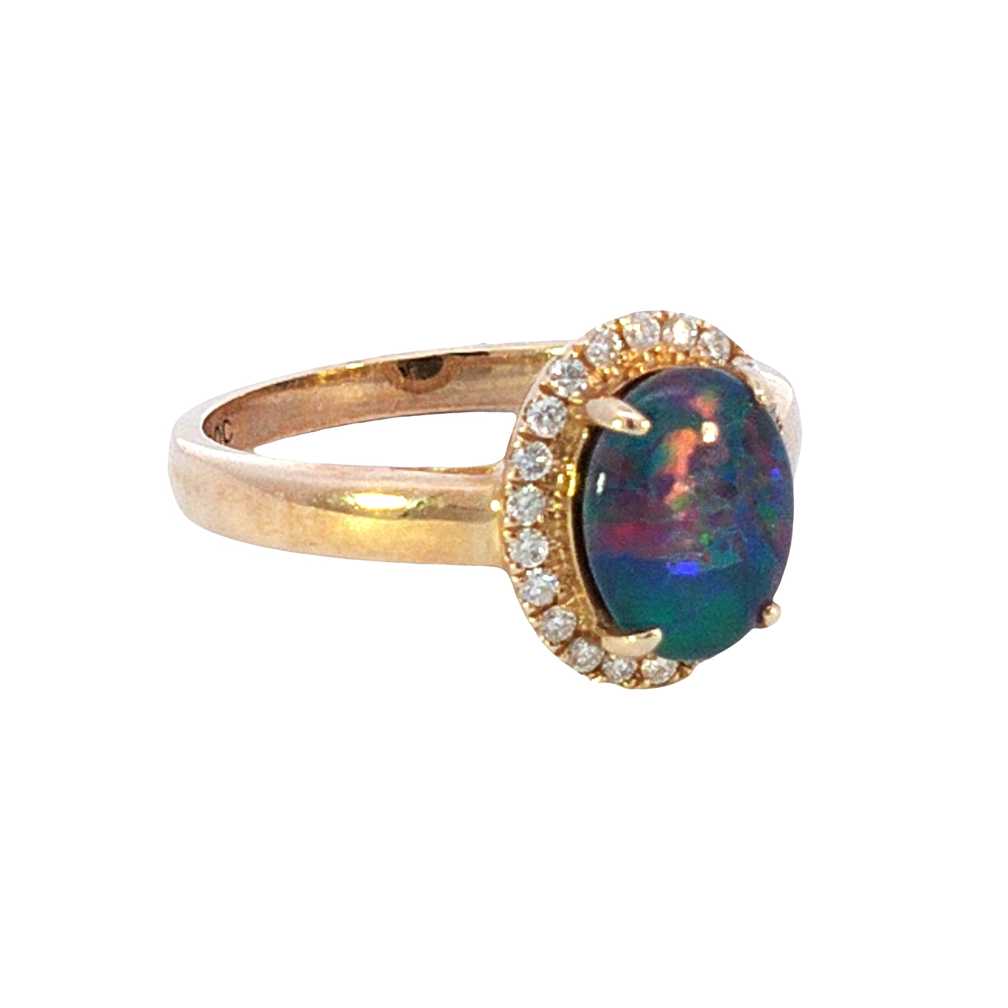 Australian Triplet Opal in 9K Yellow Gold with Diamonds - Multicolour - Australian Opal Cutters and Pearl Divers