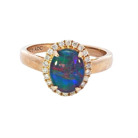 Australian Triplet Opal in 9K Yellow Gold with Diamonds - Multicolour - Australian Opal Cutters and Pearl Divers