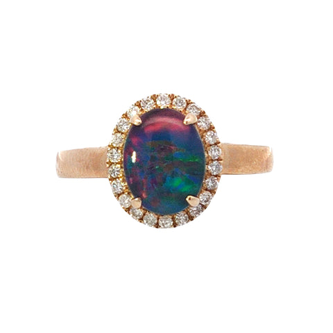 Australian Triplet Opal in 9K Yellow Gold with Diamonds - Multicolour - Australian Opal Cutters and Pearl Divers