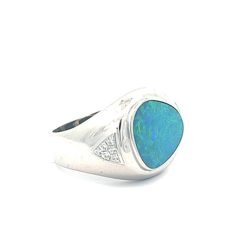 Men's Australian Doublet Opal Ring set in 925 Sterling Silver