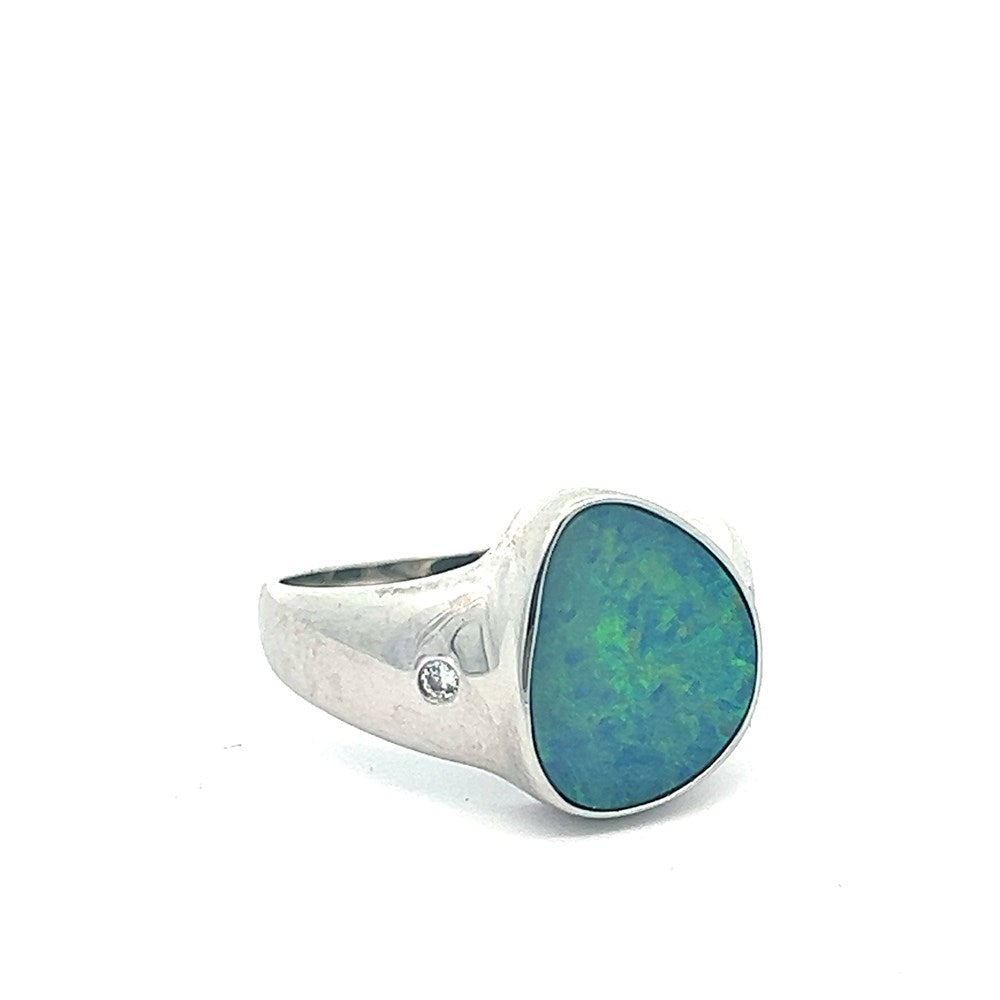 Men's Australian Doublet Opal Ring Set in 925 Sterling Silver