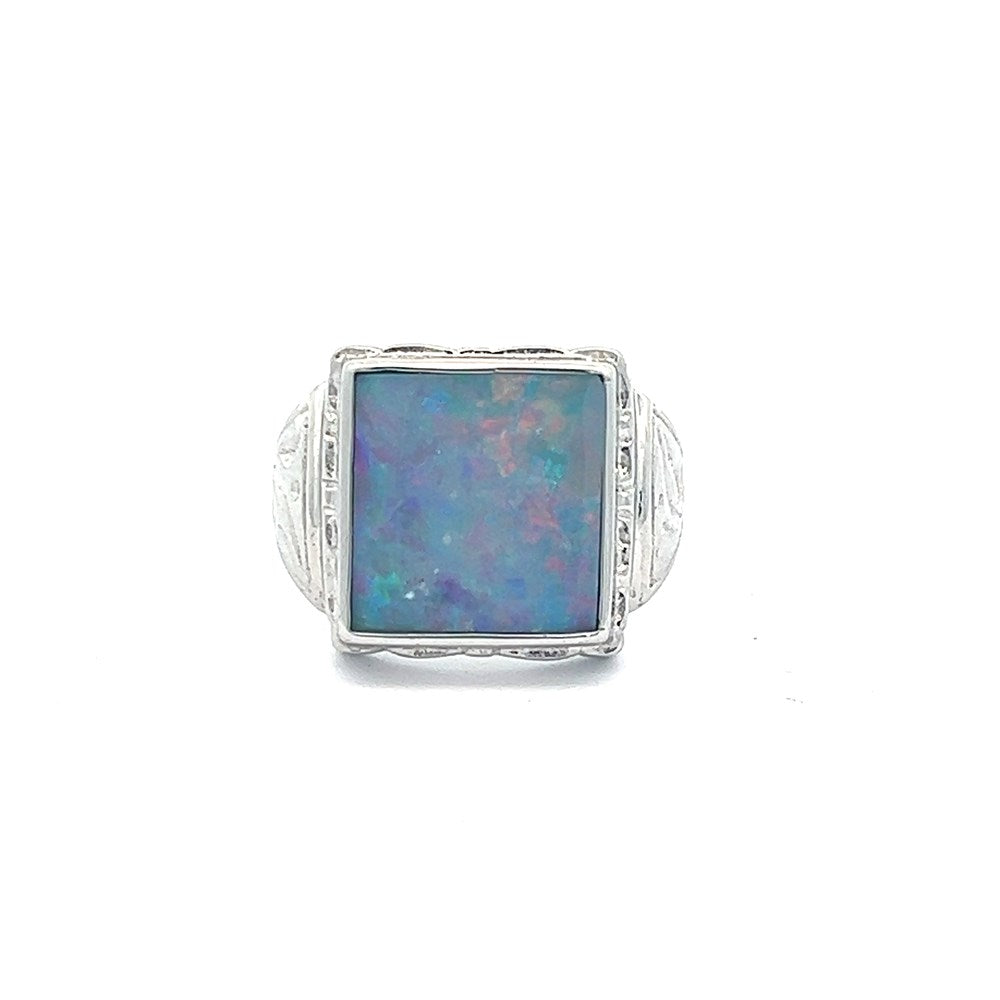 Men's Australian Doublet Opal Ring Set in 925 Sterling Silver