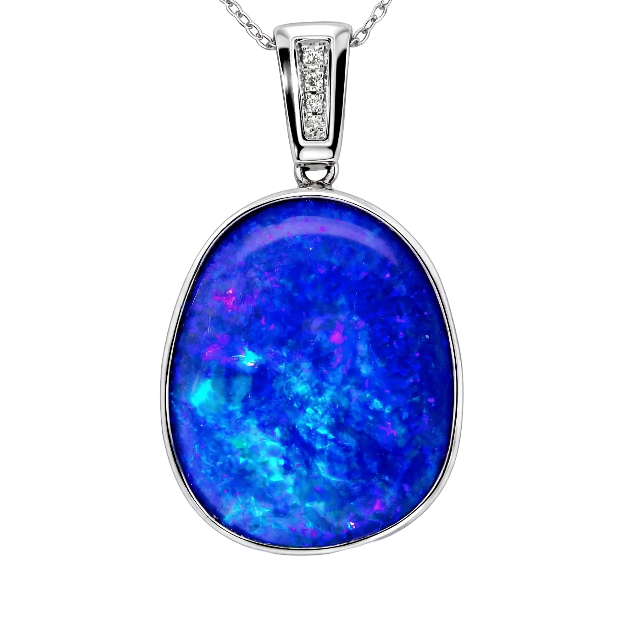 Doublet Opal Pendant in 14K White Gold - Green-Blue - Australian Opal Cutters and Pearl Divers