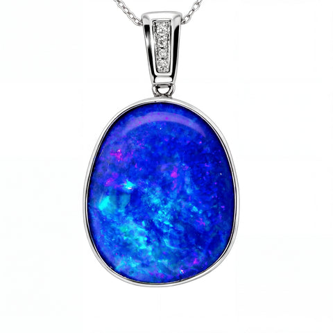 Doublet Opal Pendant in 14K White Gold - Green-Blue