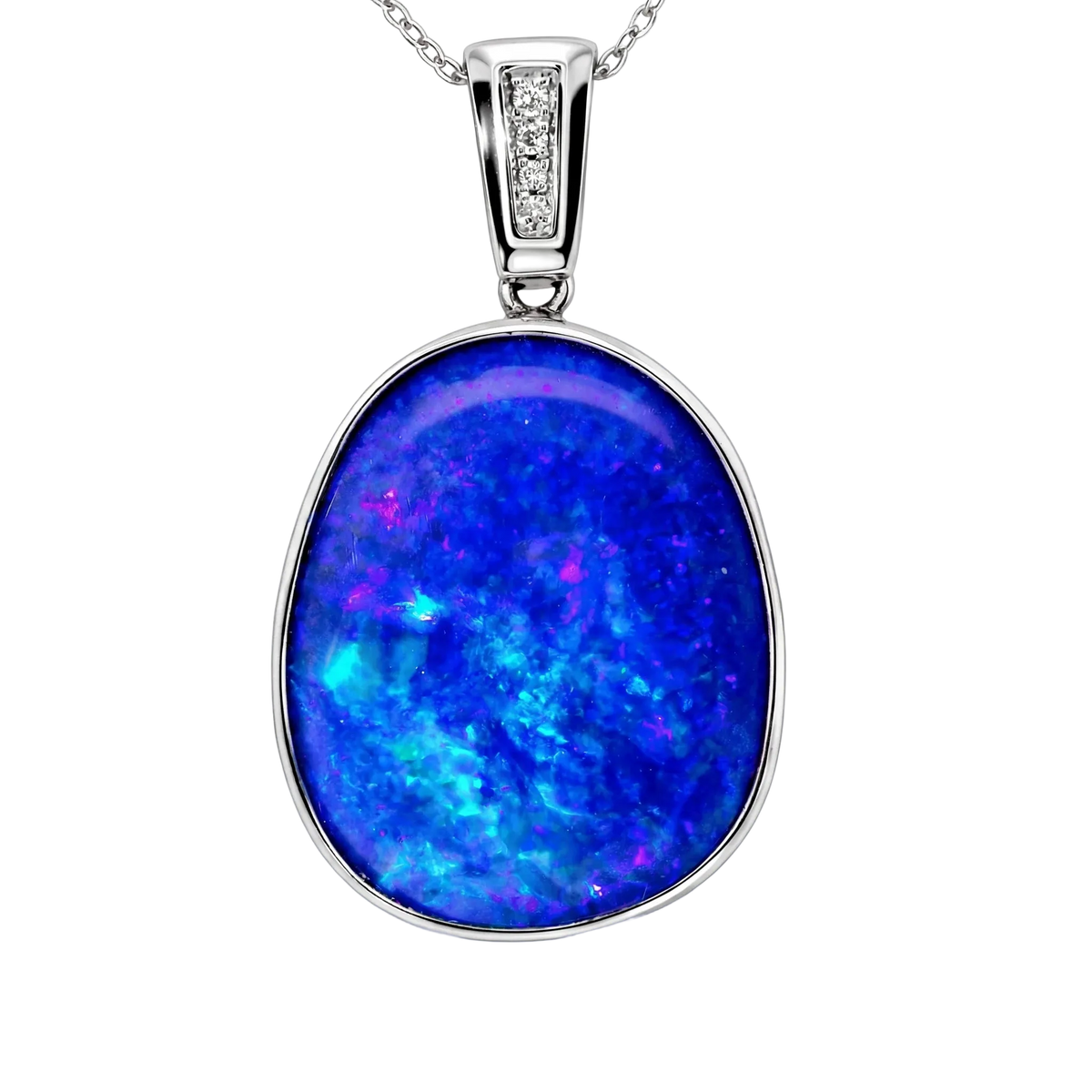 Doublet Opal Pendant in 14K White Gold - Green-Blue - Australian Opal Cutters and Pearl Divers