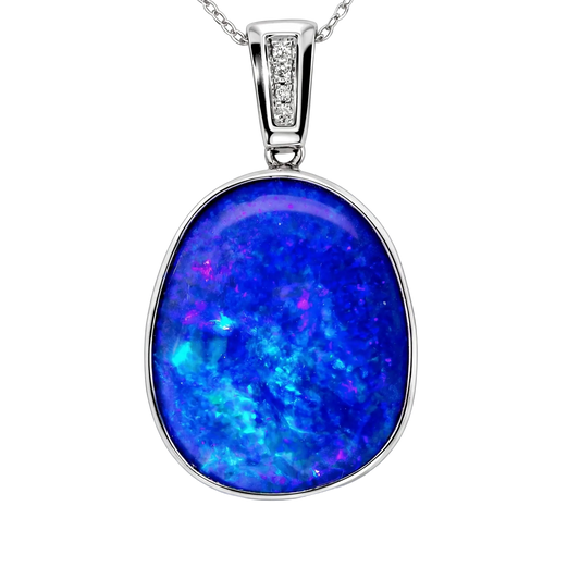 Doublet Opal Pendant in 14K White Gold - Green-Blue - Australian Opal Cutters and Pearl Divers