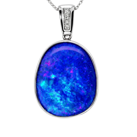 Doublet Opal Pendant in 14K White Gold - Green-Blue - Australian Opal Cutters and Pearl Divers