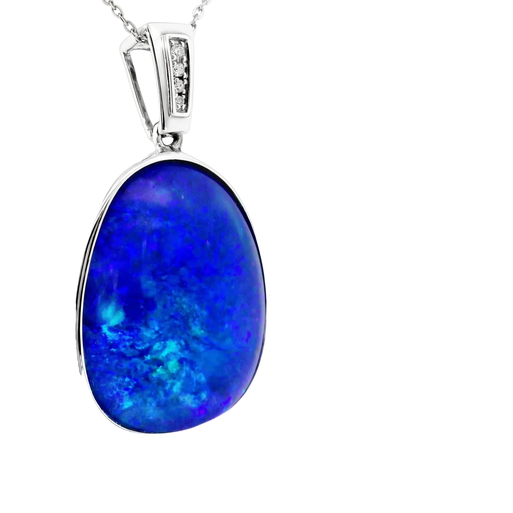 Doublet Opal Pendant in 14K White Gold - Green-Blue - Australian Opal Cutters and Pearl Divers