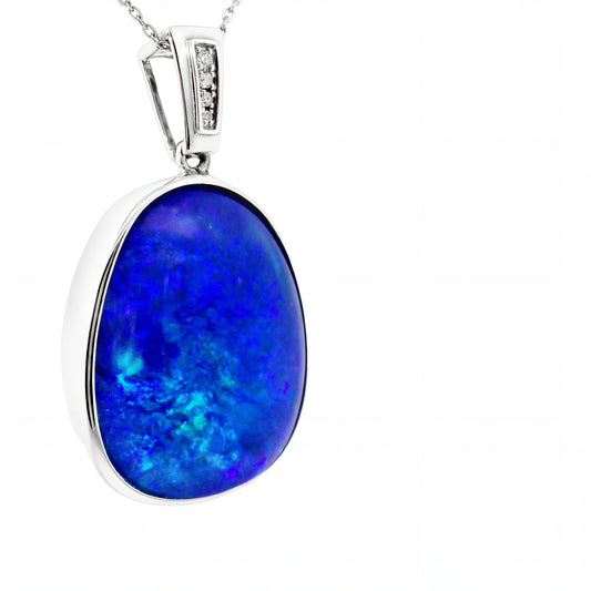 Doublet Opal Pendant in 14K White Gold - Green-Blue