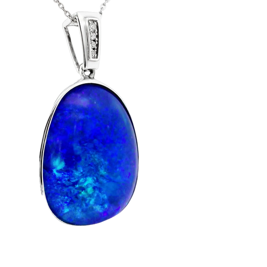 Doublet Opal Pendant in 14K White Gold - Green-Blue - Australian Opal Cutters and Pearl Divers