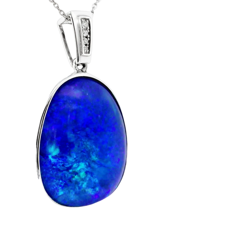 Doublet Opal Pendant in 14K White Gold - Green-Blue - Australian Opal Cutters and Pearl Divers