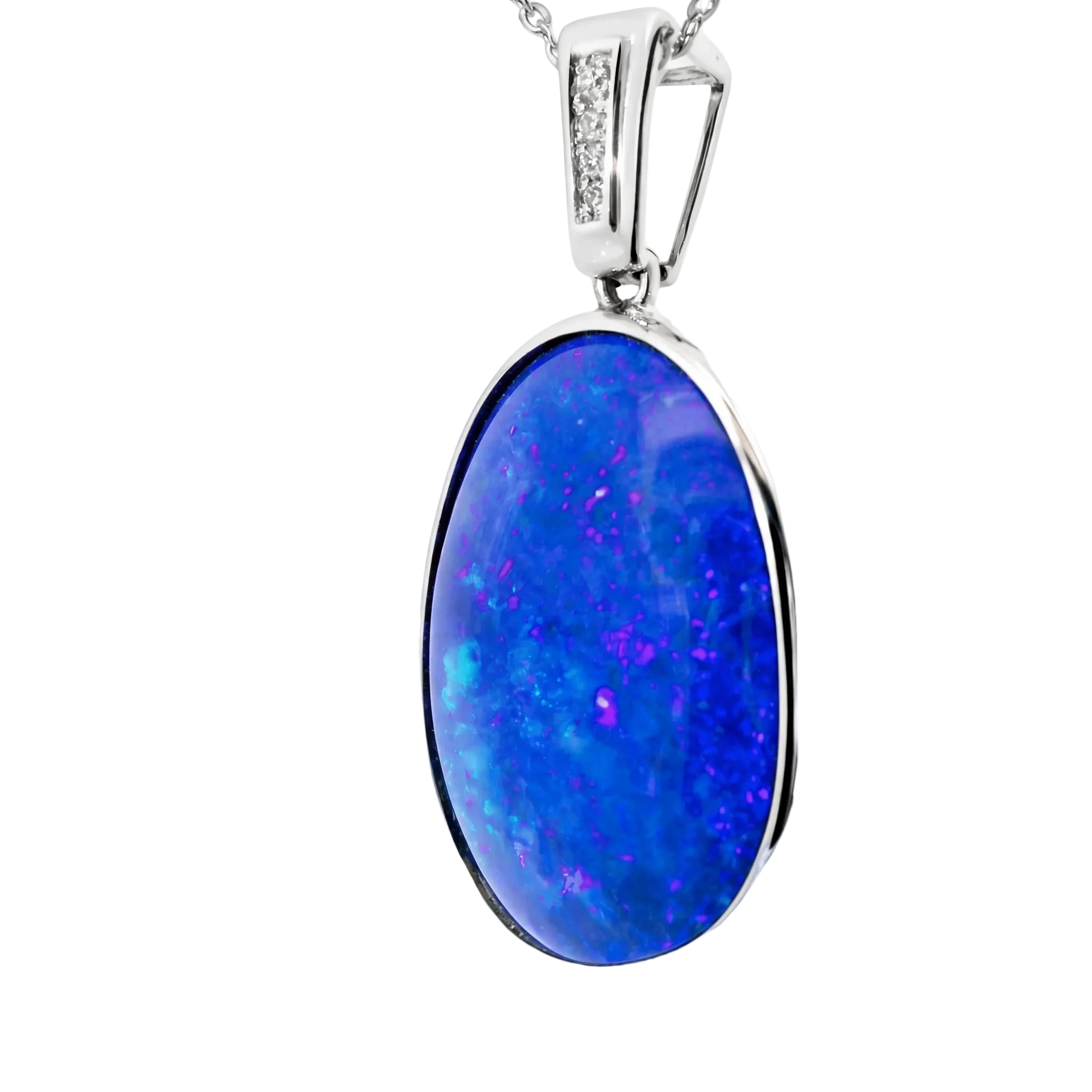 Doublet Opal Pendant in 14K White Gold - Green-Blue - Australian Opal Cutters and Pearl Divers