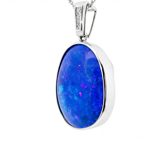 Doublet Opal Pendant in 14K White Gold - Green-Blue