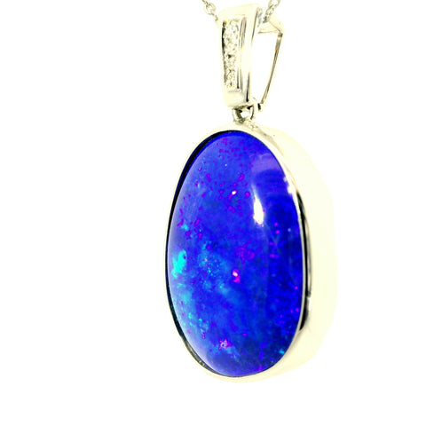 Doublet Opal Pendant in 14K White Gold - Green-Blue