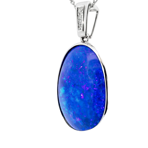 Doublet Opal Pendant in 14K White Gold - Green-Blue - Australian Opal Cutters and Pearl Divers