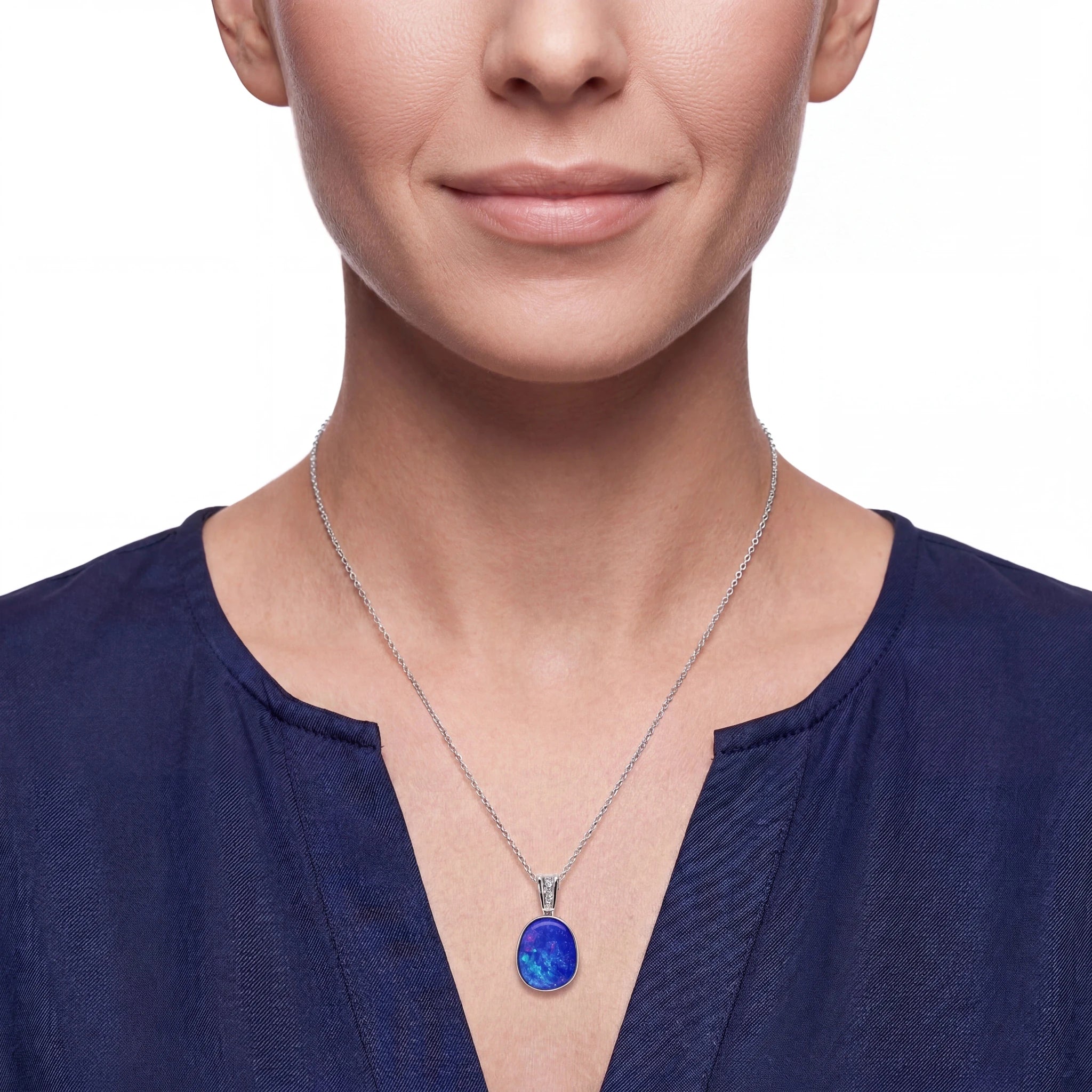 Doublet Opal Pendant in 14K White Gold - Green-Blue - Australian Opal Cutters and Pearl Divers