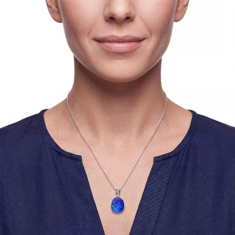 Doublet Opal Pendant in 14K White Gold - Green-Blue - Australian Opal Cutters and Pearl Divers