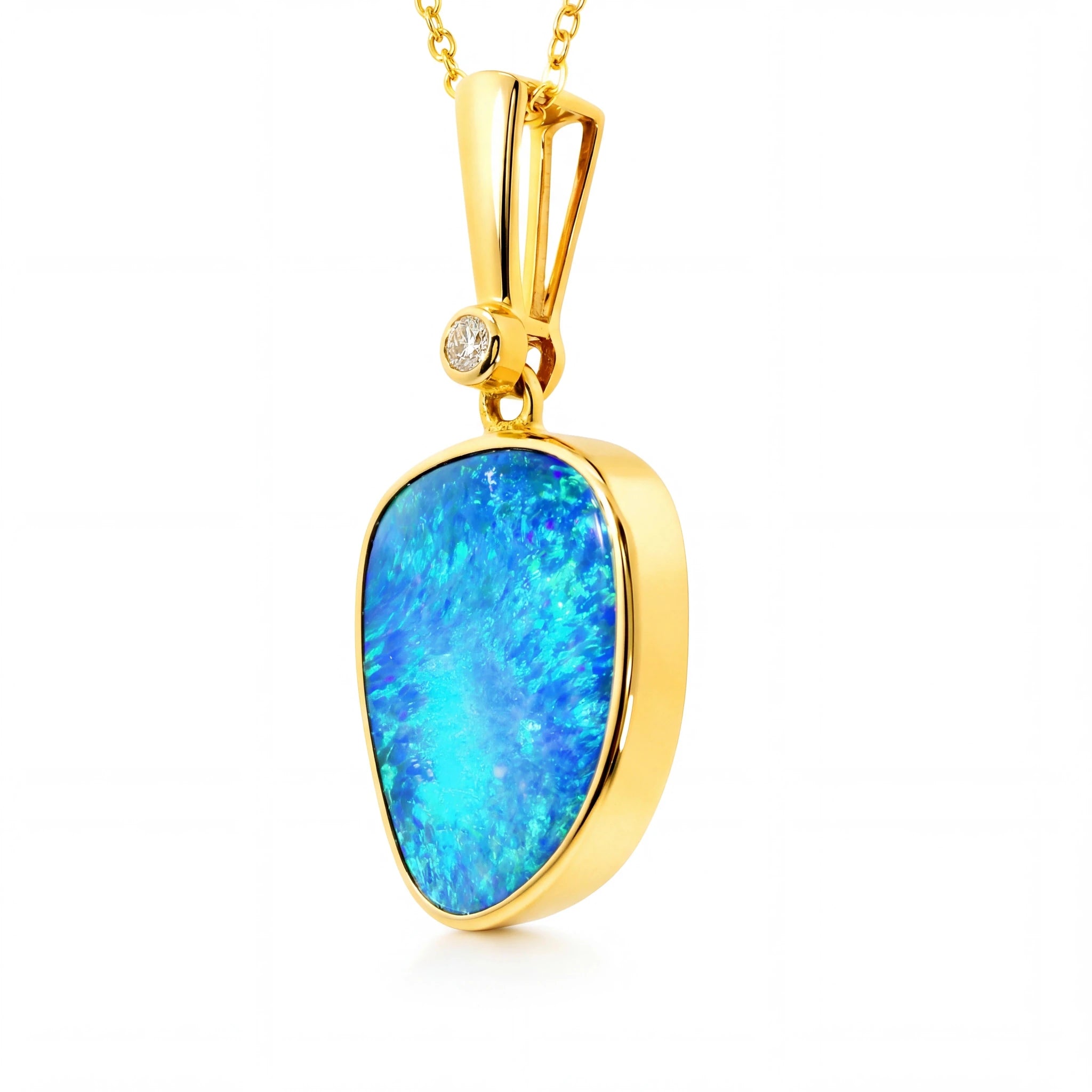 Doublet Opal Pendant in 14K Yellow Gold - Green-Blue - Australian Opal Cutters and Pearl Divers