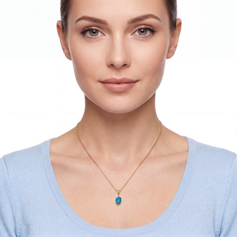 Doublet Opal Pendant in 14K Yellow Gold - Green-Blue