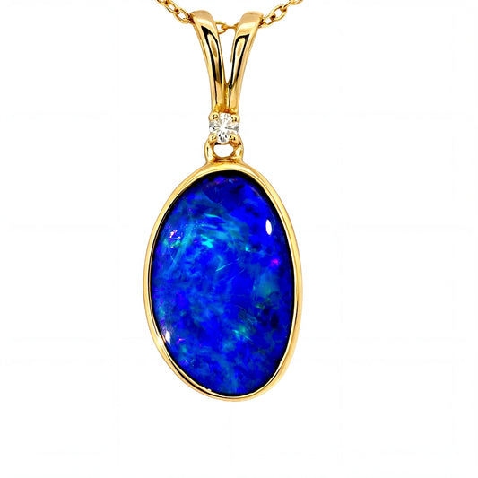 Doublet Opal Pendant in 14K Yellow Gold - Green-Blue