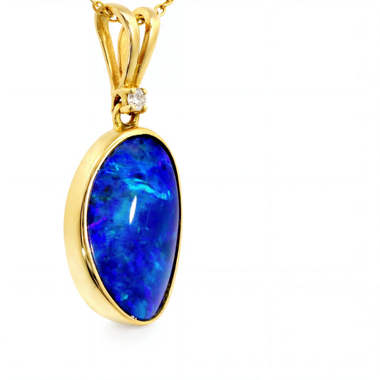 Doublet Opal Pendant in 14K Yellow Gold - Green-Blue