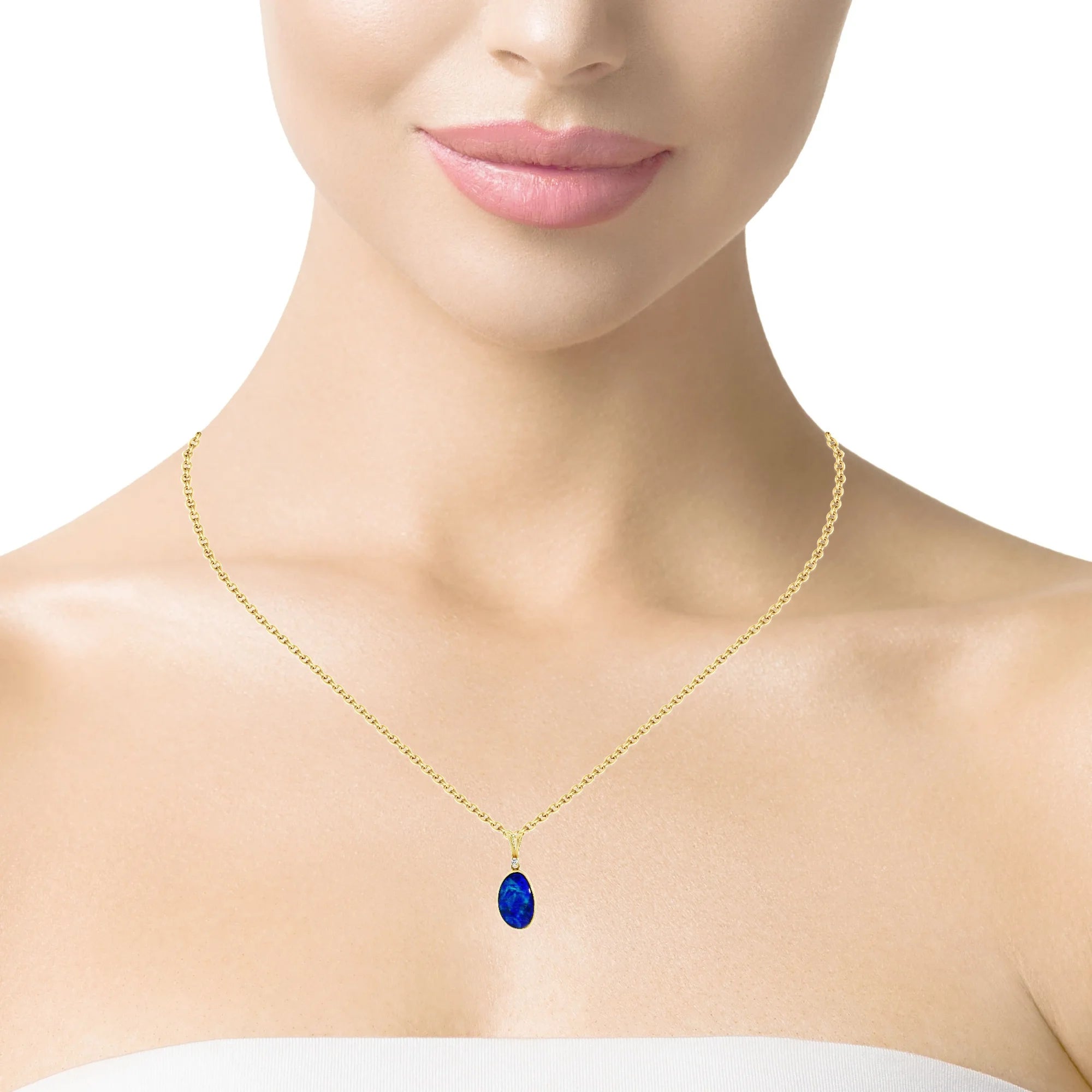 Doublet Opal Pendant in 14K Yellow Gold - Green-Blue