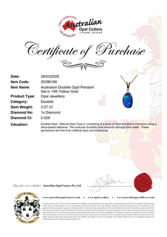 Doublet Opal Pendant in 14K Yellow Gold - Green-Blue