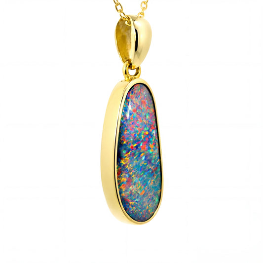 Doublet Opal Pendant in 14K Yellow Gold - Multicolour - Australian Opal Cutters and Pearl Divers