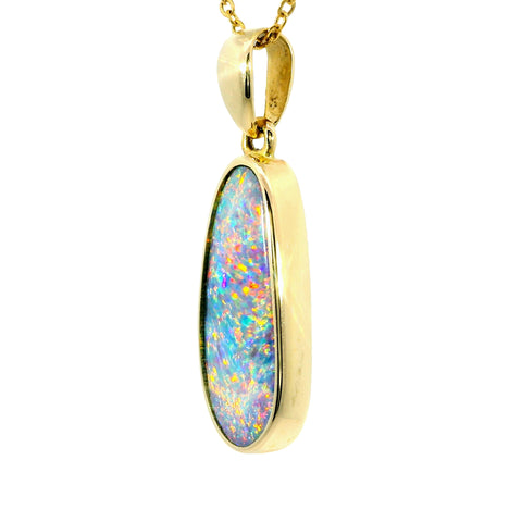 Doublet Opal Pendant in 14K Yellow Gold - Multicolour