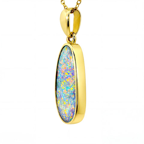 Doublet Opal Pendant in 14K Yellow Gold - Multicolour - Australian Opal Cutters and Pearl Divers